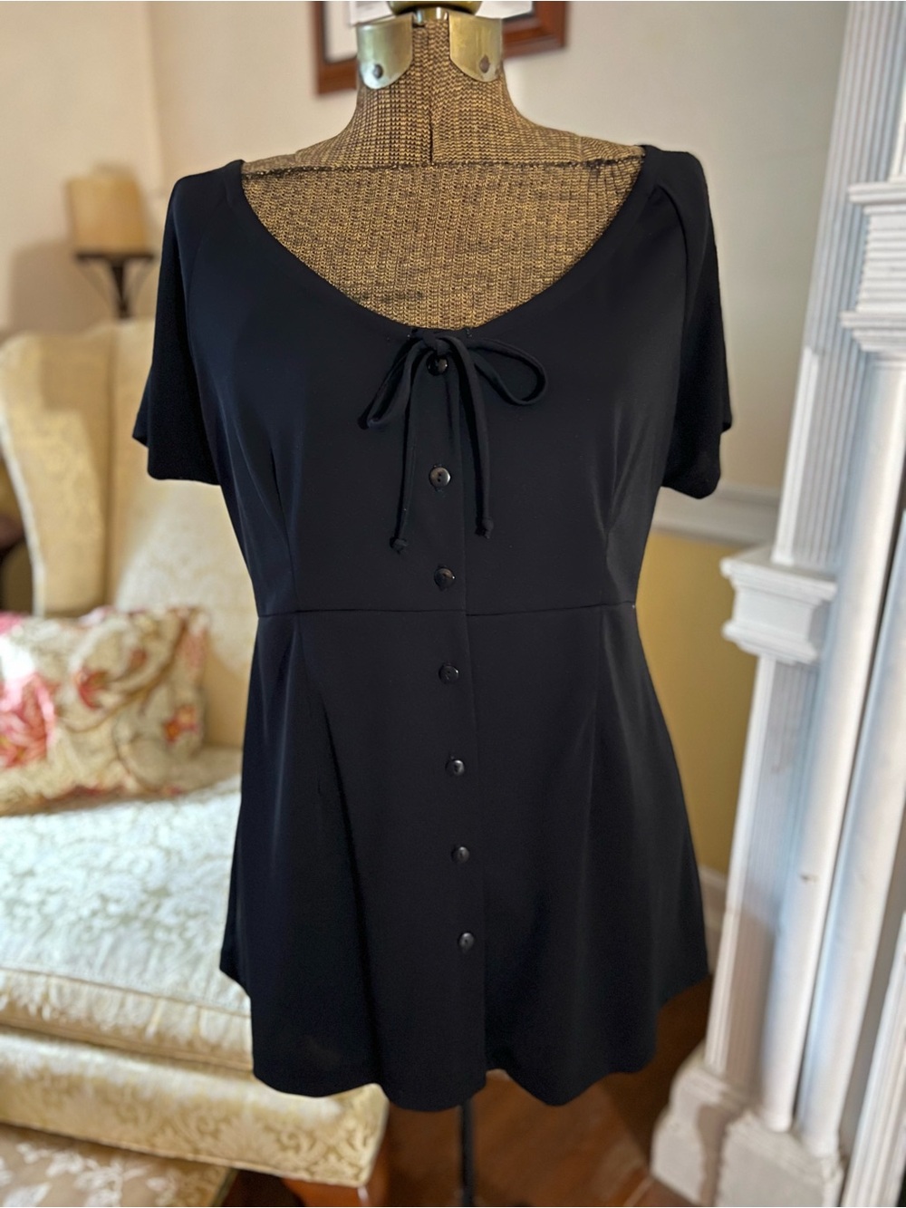 Maternity Black Button Down Shirt Short Sleeved Top Duo Sz M